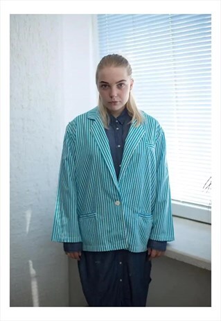 VINTAGE 80'S WHITE/BLUE STRIPED BLAZER