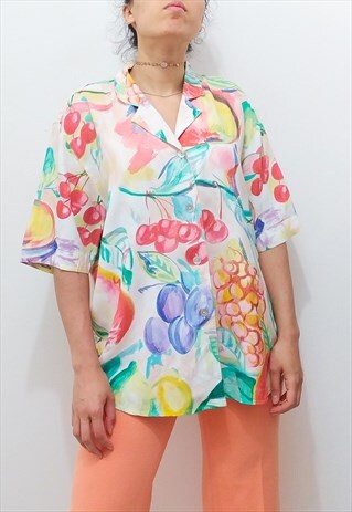 AMAZING SUMMER VINTAGE 80S OVERSIZE FRUIT PRINTED SHIRT