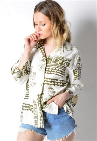 VINTAGE 80S CREAM WHITE KHAKI AZTEC SHIRT