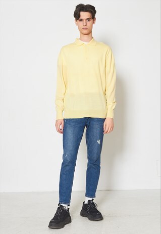 VINTAGE YELLOW YVES SAINT LAURENT POLO KNIT WOOL JUMPER