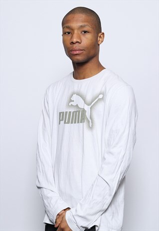 VINTAGE PUMA LONG SLEEVE T-SHIRT TOP LOGO WHITE