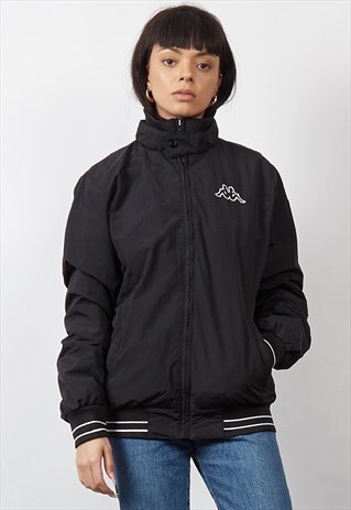 VINTAGE 90'S KAPPA BLACK FLEECE LINED BOMBER JACKET