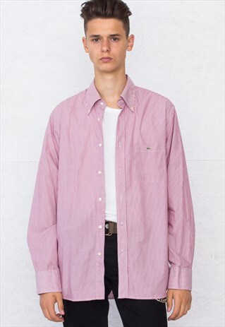 VINTAGE PINK LACOSTE LONG SLEEVE STRIPED SHIRT