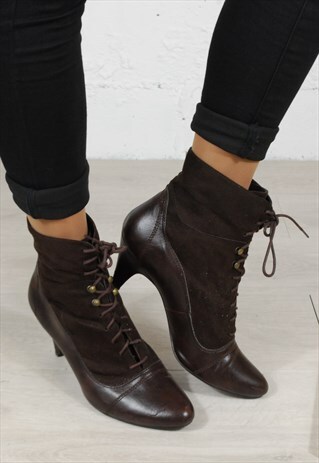 VINTAGE 90S VICTORIAN STEAMPUNK LEATHER LACE UP BOOTS BROWN