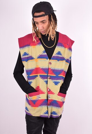 MENS VINTAGE AZTEC GILET XL MULTI 90'S