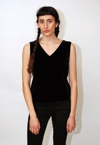 VELVET V-NECK TOP (S) VINTAGE 90S TANK VEST SHIRT GRUNGE