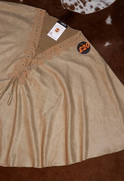 Vintage morgan camel faux suede cape poncho - onesize