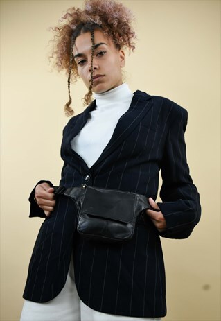 BLACK LEATHER CROSS BODY BUMBAG / FANNY PACK / SATCHEL