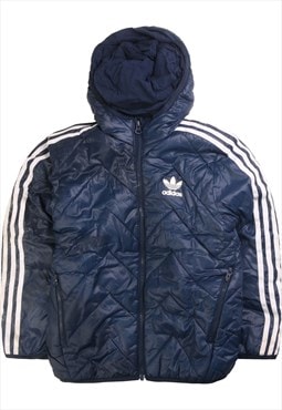 Vintage 90's Adidas Puffer Jacket Hooded Full Zip Up Navy