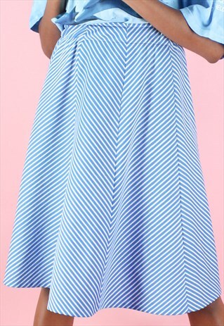 VINTAGE 90S SKIRT Y2K STRIPED BLUE WHITE KNEE LENGTH CIRCLE