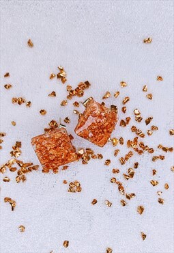 Rose Gold Leaf Diamond Shape Stud Earrings 