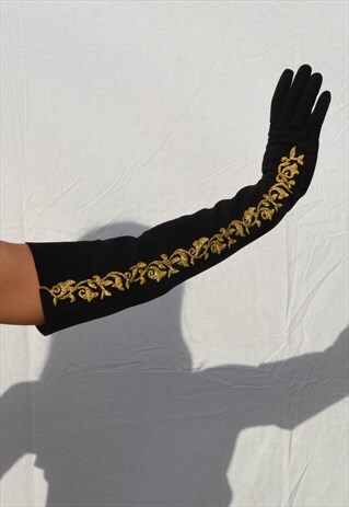 BLACK GOLD EMBROIDERED SUEDE GLOVES
