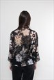 VINTAGE 90S SHEER BLOUSE, BLACK FLOWERS BLOUSE TRANSPARENT 