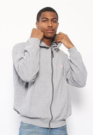 VINTAGE CHAMPION FULL ZIP LOGO HOODIE GREY
