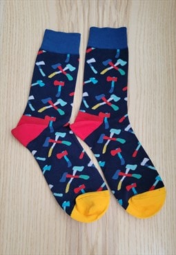 Hoe Pattern Cozy Socks in Blue
