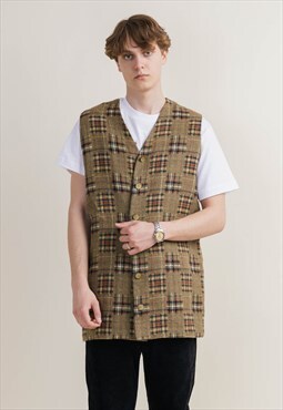 Vintage Straight Boxy Fit Button Up Unisex Vest in Check XL