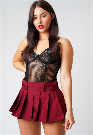 EMMA BURGUNDY PLEATED MINI SKIRT