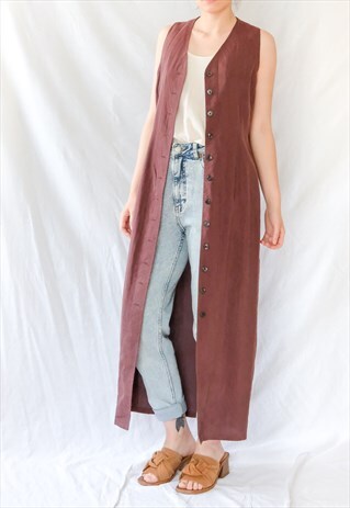 VINTAGE 90S DUSTY PLUM BUTTON UP SLEEVELESS DRESS