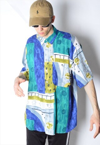 VINTAGE 90S COLOURFUL ABSTRACT SHORT SLEEVE SHIRT