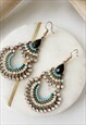 ANTIQUE GOLD DIAMANTE DROP CHANDELIER BLUE ELEGANT EARRINGS