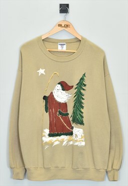Vintage Santa Claus Christmas Sweatshirt Brown XXLarge