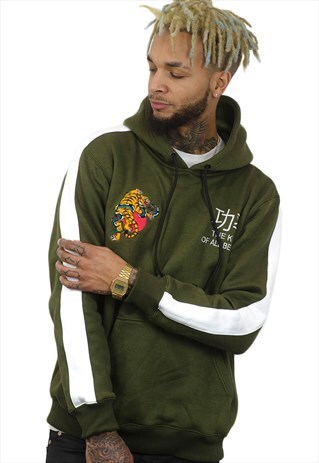 EMBROIDERED KHAKI HOODIE WITH TRADITIONAL TIGER LOGO