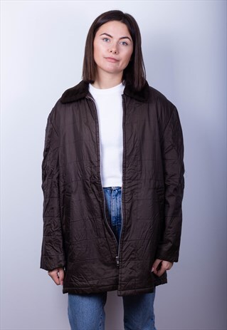 VINTAGE GREEN QUILTED JACKET WITH FAUX FUR LINING