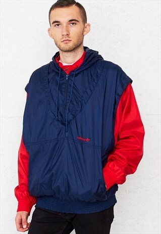 VINTAGE NAVY RED ADIDAS WINDBREAKER PULLOVER JACKET