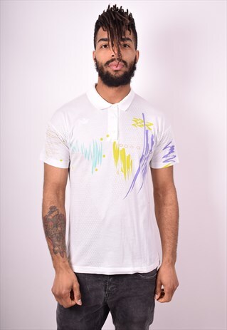 ADIDAS MENS VINTAGE POLO SHIRT MEDIUM WHITE 90S