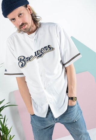 VINTAGE BREWERS BASEBALL SHIRT IN WHITE