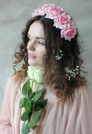 PINK VELVET ROSE HEADBAND
