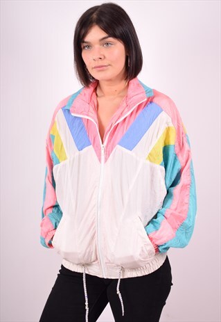 WOMENS VINTAGE TRACKSUIT TOP JACKET SMALL MULTI 90S