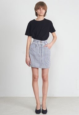  Vintage Blue Striped Mini Skirt