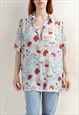 VINTAGE 90S GRUNGE FLORAL SHORT SLEEVE SEMI SHEER BLOUSE