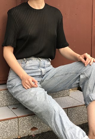 90S VERSACE RIBBED BLACK TOP