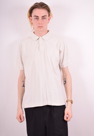 FILA MENS VINTAGE POLO SHIRT MEDIUM WHITE 90S