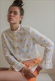 REWORKED VINTAGE HAND EMBROIDERED FLORAL SHIRT WITH FRILL CU