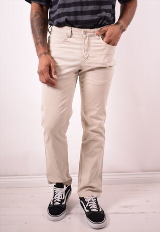 ARMANI JEANS MENS VINTAGE TROUSERS W29 L29 BEIGE 90S