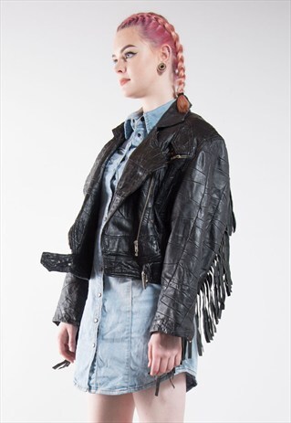 VINTAGE 80'S LEATHER TASSEL JACKET
