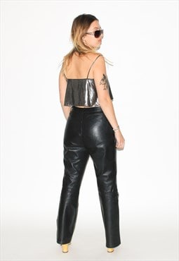Vintage 90s straight faux leather trousers in black