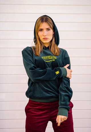 HANDMADE VELVET SWEATSHIRT IN GREEN WITH EMBROIDERED LETTERS