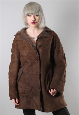 VINTAGE SUEDE SHEEPSKIN SHERPA LINED COAT JACKET XL