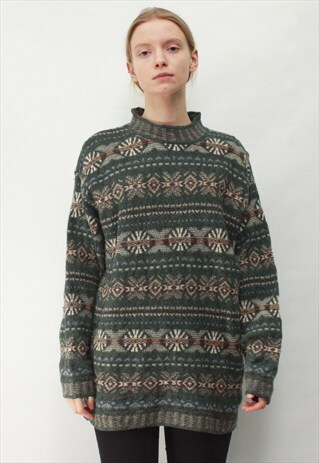 VINTAGE 90' OLDSCHOOL WOOL GREEN JUMPER WITH TURTLENECK