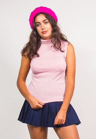VINTAGE 70'S PINK TURTLE NECK SLEEVELESS TOP