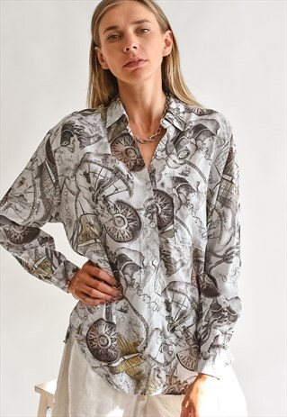VINTAGE 80S PATTERNED FESTIVAL SHIRT IN LONG SLEEVE