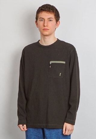 VINTAGE 90'S YVES SAINT LAURENT LOGO BLACK LONG SLEEVE T-SHI