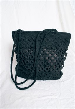 Vintage Y2K Crochet Lace Tote Bag in Black