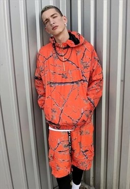 2 piece sleek finish sport set leaves print hooded tracksuit