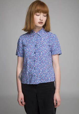 VINTAGE BLUE TULIP FLORAL SHIRT
