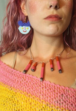Hand Made Clay Pink Cigarette Necklace